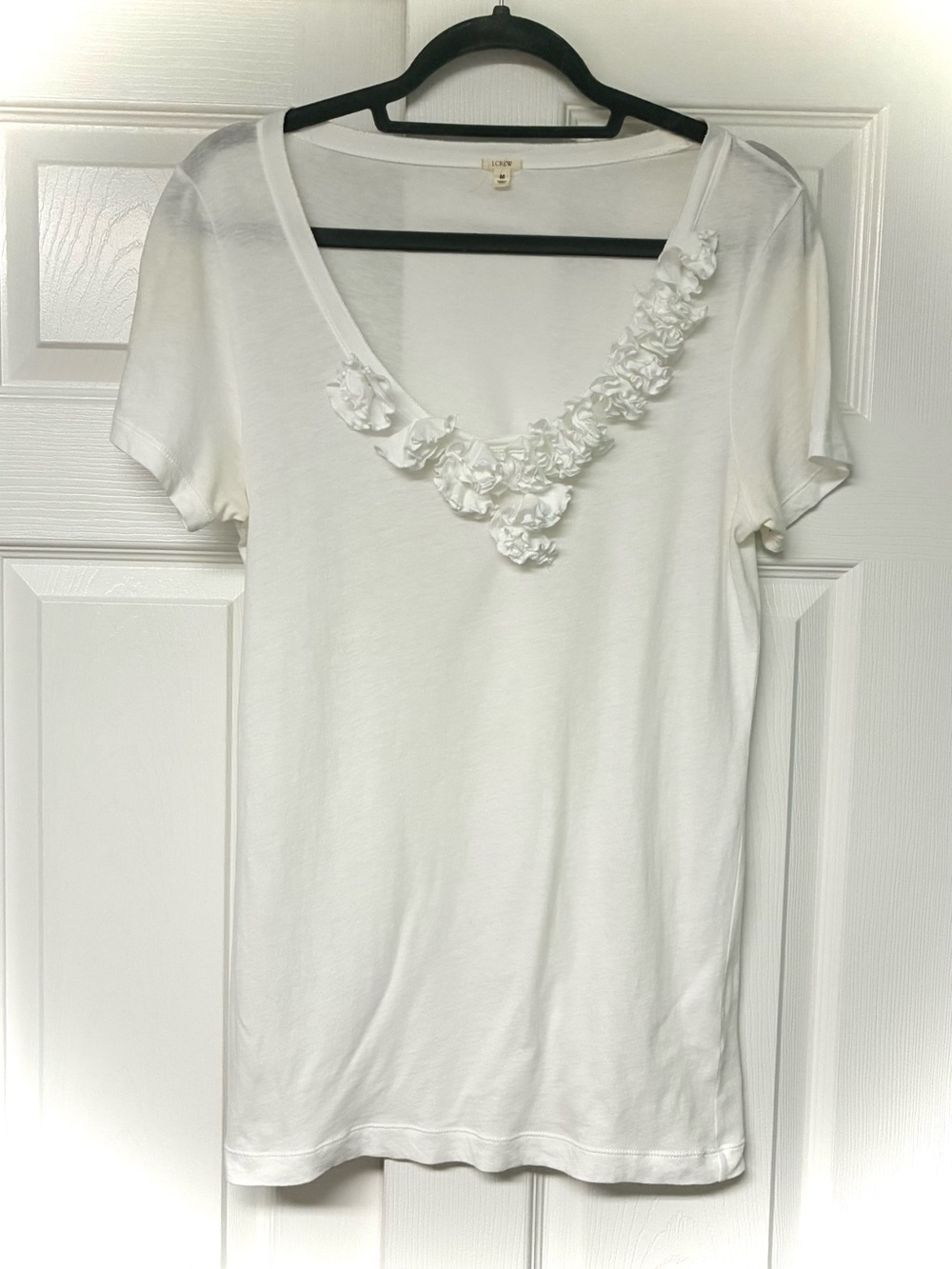 J. Crew Tissue Cotton Tee, Oversized, Scoop Neck, Rosettes, EUC. White, Size Med